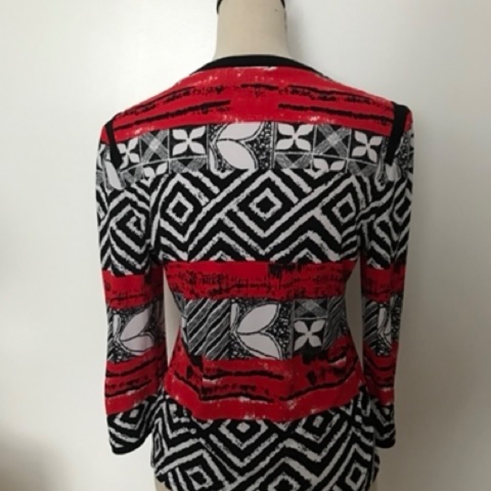 Joseph Ribkoff Red Geometric Zip-Front Cardigan Jacket - Picture 4 of 5